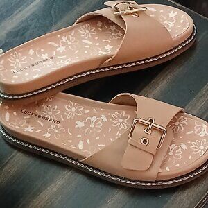 LUCKY BRAND Taupe Leather Slide Sandals 9M